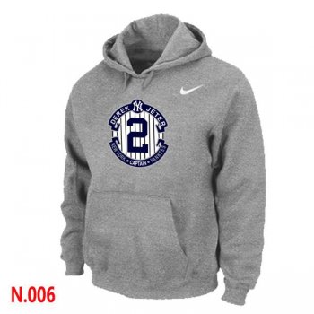 Nike New York Yankees 2 Derek Jeter Official Final Season Commemorative Logo Pullover Hoodie L.Grey