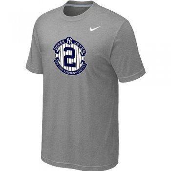 Nike New York Yankees 2 Derek Jeter Official Final Season Commemorative Logo T-Shirt Light Grey