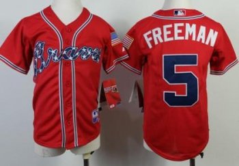 Kids Atlanta Braves 5 Freddie Freeman Red Cool Base MLB Jersey 2014 New Style