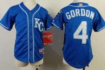 Kids Kansas City Royals 4 Alex Gordon Blue Cool Base MLB Jerseys