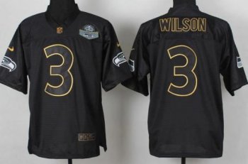 Nike Seattle Seahawks 3 Russell Wilson 2014 PRO Gold Lettering Fashion NFL Jerseys With 2014 Champions Patch