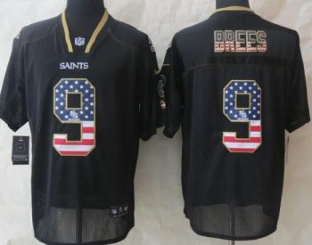 Nike New Orleans Saints 9 Drew Brees Black USA Flag Fashion Elite NFL Jerseys