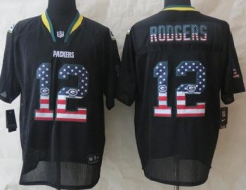 Nike Green Bay Packers 12 Aaron Rodgers Black USA Flag Fashion Elite NFL Jerseys