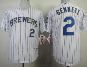 Milwaukee Brewers 2 Scooter Gennett White Blue Strip MLB Jerseys