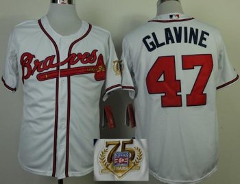 Atlanta Braves 47 Tom Glavine White MLB Jerseys W 75TH Patch