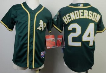 Kids Oakland Athletics 24 Ricky Henderson Green Cool Base MLB Jersey 2014 New Style