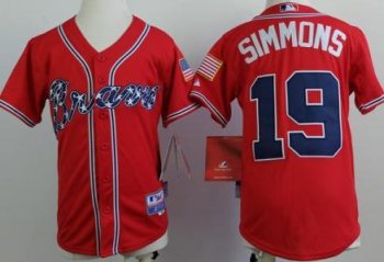 Kids Atlanta Braves 19 Andrelton Simmons Red MLB Jerseys