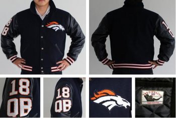 Denver Broncos 18 Black Mitchell & Ness Throwback NFL Wool Jacket