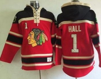 Chicago Blackhawks #1 Glenn Hall Red Lace-Up NHL Jersey Hoodie