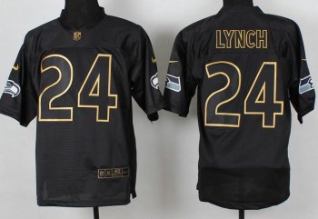 Nike Seattle Seahawks 24 Marshawn Lynch 2014 PRO Gold Lettering Fashion Black NFL Jerseys