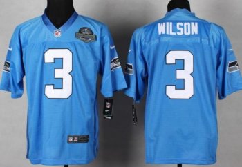 Nike Seattle Seahawks 3 Russell Wilson Light Blue NFL Jerseys With 2014 Champions Patch