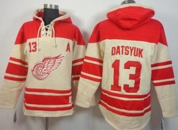 Detroit Red Wing #13 Pavel Datsyuk Cream Stitched NHL Sawyer Hooded Sweatshirt