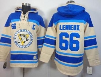 Pittsburgh Penguins #66 Mario Lemieux Cream Stitched NHL Sawyer Hooded Sweatshirt