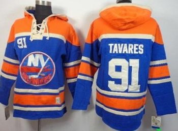 New York Islanders #91 John Tavares Blue Stitched NHL Sawyer Hooded Sweatshirt