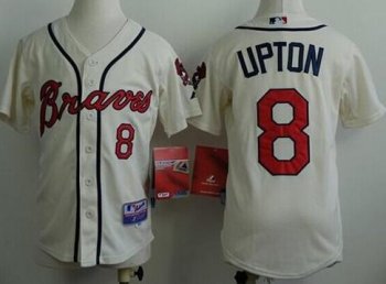 Kids Atlanta Braves 8 Justin Upton Cream Cool Base MLB Jersey