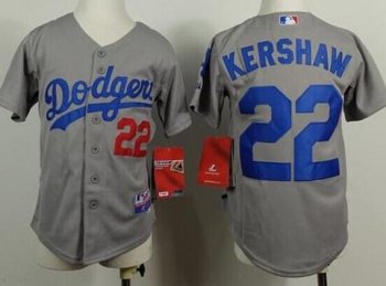 Kids Los Angeles Dodgers 22 Clayton Kershaw Grey Cool Base MLB Jersey