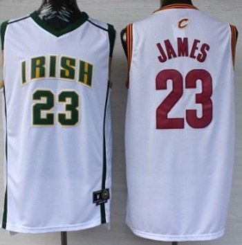 Irish High School Cleveland Cavaliers 23 LeBron James White Basketball Jerseys