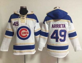 Chicago Cubs #49 Jake Arrieta White Sawyer Hooded Sweatshirt MLB Hoodie