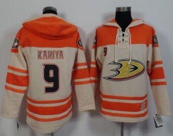 Anaheim Ducks #9 Paul Kariya Cream Orange Sawyer Hooded Sweatshirt Stitched NHL Jersey