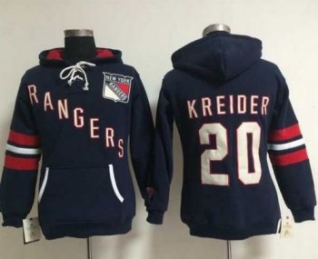 Women New York Rangers #20 Chris Kreider Navy Blue Old Time Heidi NHL Hoodie