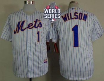 New York Mets #1 Mookie Wilson White(Blue Strip) Home Cool Base W 2015 World Series Patch Stitched MLB Jersey