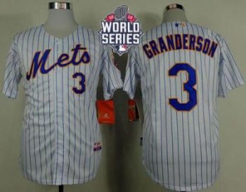 New York Mets #3 Curtis Granderson White(Blue Strip) Home Cool Base W 2015 World Series Patch Stitched MLB Jersey