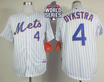 New York Mets #4 Lenny Dykstra White(Blue Strip) Home Cool Base W 2015 World Series Patch Stitched MLB Jersey