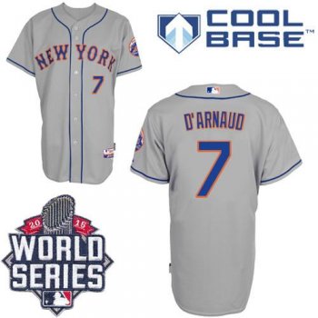 New York Mets #7 Travis D'Arnaud Grey Road Cool Base W 2015 World Series Patch Stitched MLB Jersey