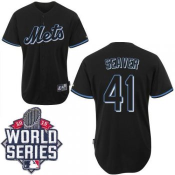 New York Mets #41 Tom Seaver Black Fashion W 2015 World Series Patch Stitched MLB Jersey