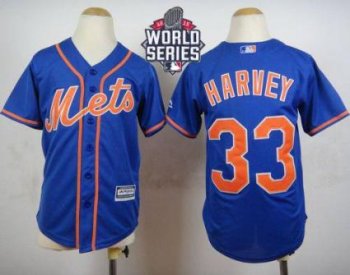 Youth New York Mets #33 Matt Harvey Blue Alternate Home Cool W 2015 World Series Patch Stitched MLB Jersey