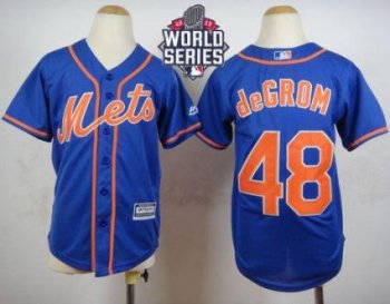 Youth New York Mets #48 Jacob DeGrom Blue Alternate Home Cool Base W 2015 World Series Patch Stitched MLB Jersey