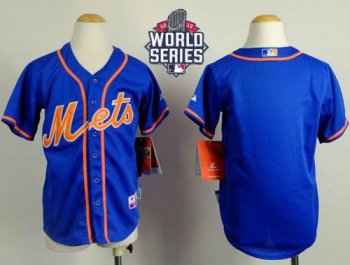 Youth New York Mets Blank Blue Alternate Home Cool Base W 2015 World Series Patch Stitched MLB Jersey