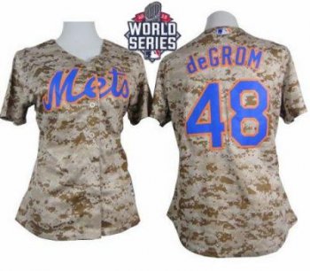 Women New York Mets #48 Jacob DeGrom Camo W 2015 World Series Patch Fashion Stitched MLB Jersey