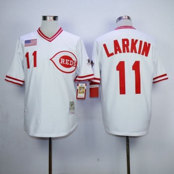 Cincinnati Reds #11 Barry Larkin White Mitchell And Ness 1990 Throwback Stitched MLB Jersey