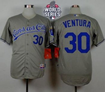 Royals #30 Yordano Ventura Grey Road Cool Base W 2015 World Series Patch Stitched Baseball Jersey