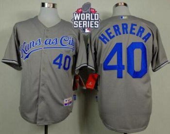 Royals #40 Kelvin Herrera Grey Cool Base W 2015 World Series Patch Stitched Baseball Jersey