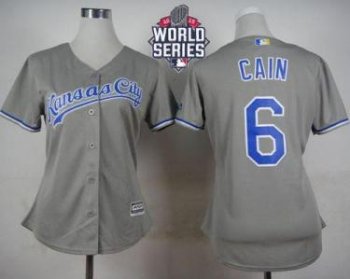 Women's Royals #6 Lorenzo Cain Grey Road W 2015 World Series Patch Stitched Baseball Jersey