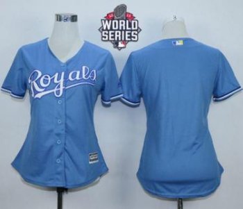 Women's Royals Blank Light Blue Alternate 1 W 2015 World Series Patch Stitched Baseball Jersey