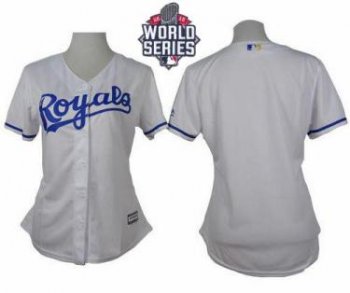 Women's Royals Blank White Home W 2015 World Series Patch Stitched Baseball Jersey