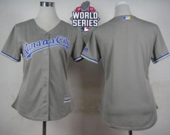 Women's Royals Blank Grey Road W 2015 World Series Patch Stitched Baseball Jersey