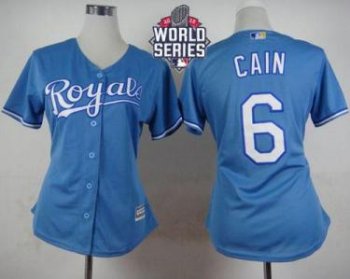 Women's Royals #6 Lorenzo Cain Light Blue Alternate 1 W 2015 World Series Patch Stitched Baseball Jersey