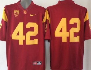 USC Trojans #42 Ronnie Lott Red PAC-12 C Patch Stitched NCAA Jersey