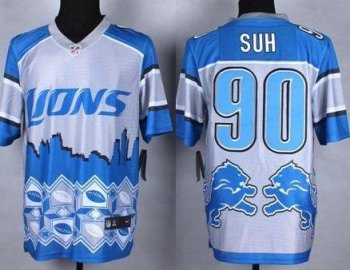 Nike Detroit Lions #90 Ndamukong Suh Blue Men's Stitched NFL Elite Noble Fashion Jersey