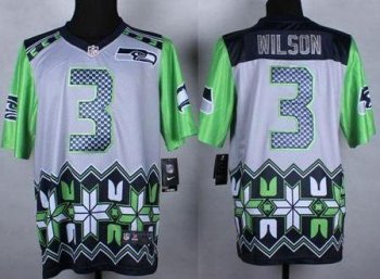 Nike Seattle Seahawks #3 Russell Wilson Grey Men's Stitched NFL Elite Noble Fashion Jersey