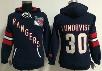 Women's New York Rangers #30 Henrik Lundqvist Navy Blue Old Time Heidi NHL Hoodie