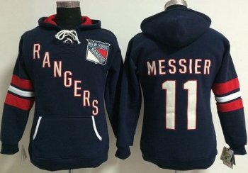 Women's New York Rangers #11 Mark Messier Navy Blue Old Time Heidi NHL Hoodie