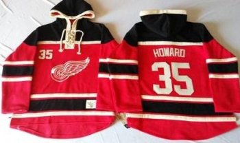 Detroit Red Wings 35 Jimmy Howard Red Sawyer Hooded Sweatshirt Stitched NHL Jersey