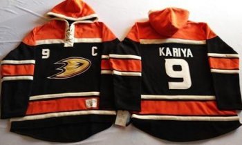 Anaheim Ducks 9 Paul Kariya Black Sawyer Hooded Sweatshirt Stitched NHL Jersey