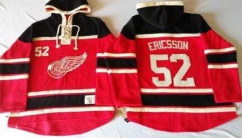 Detroit Red Wings 52 Jonathan Ericsson Red Sawyer Hooded Sweatshirt Stitched NHL Jersey