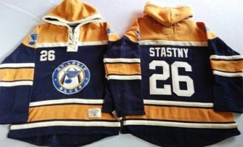 St. Louis Blues 26 Paul Stastny Navy Blue Gold Sawyer Hooded Sweatshirt Stitched NHL Jersey